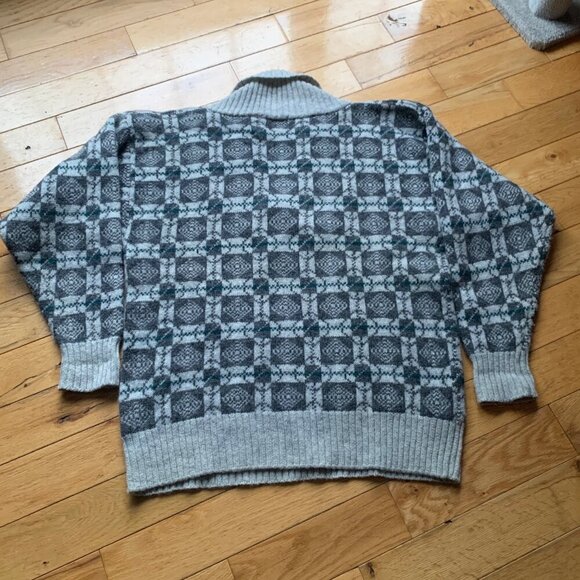 Vintage Robert Stock 100% Wool Shawl Collar Sweater Geometric Pattern Men’s L - Picture 5 of 9